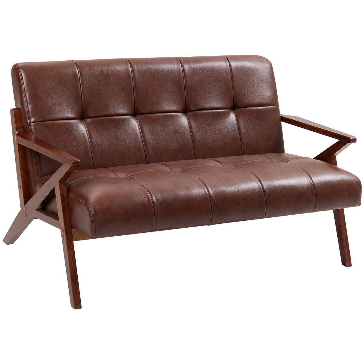 Faux Leather 2 Seater Sofa 133cm Wide With Wooden Legs - Velmora