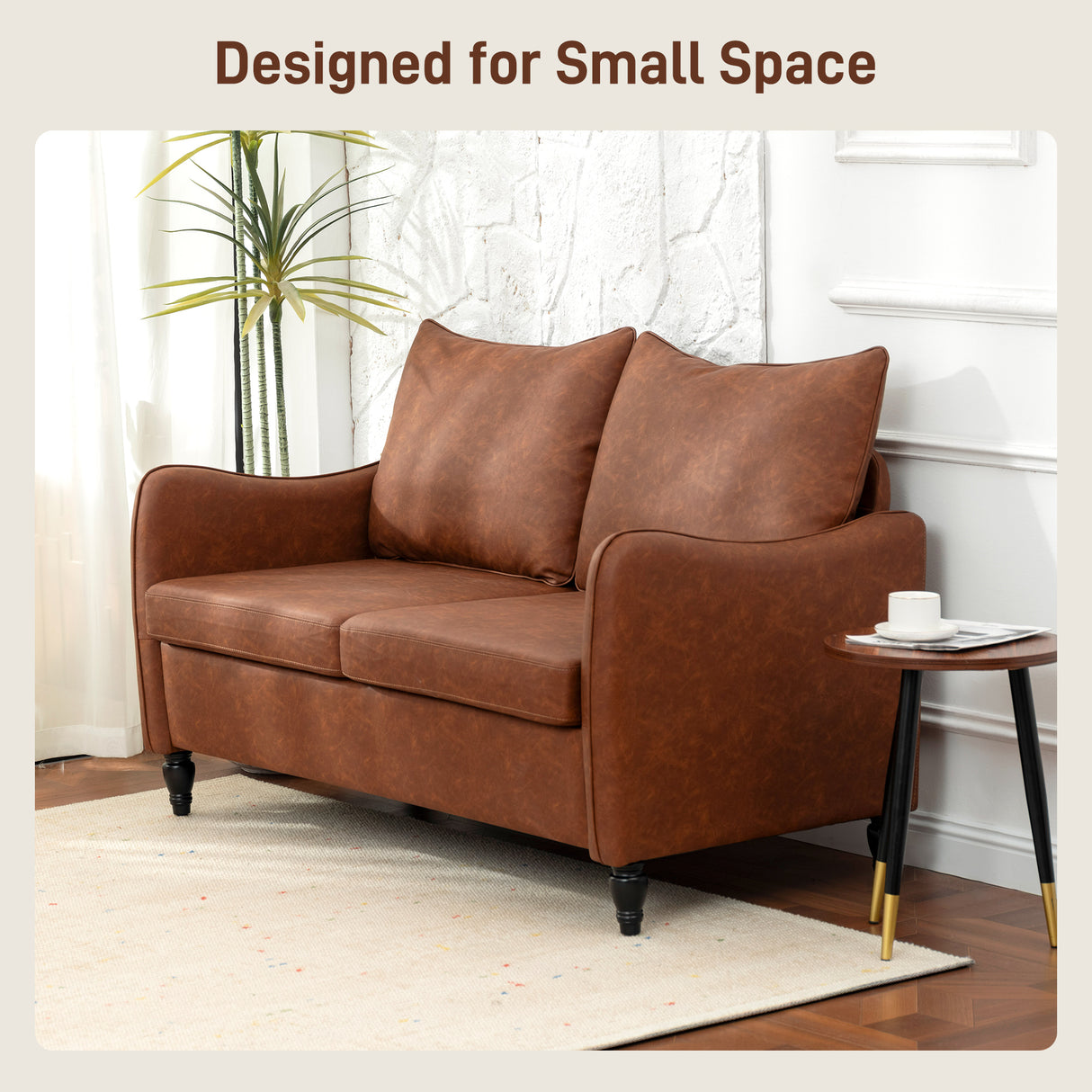 Faux Leather 2 Seater Sofa 135cm Wide With Rubberwood Legs - Velmora