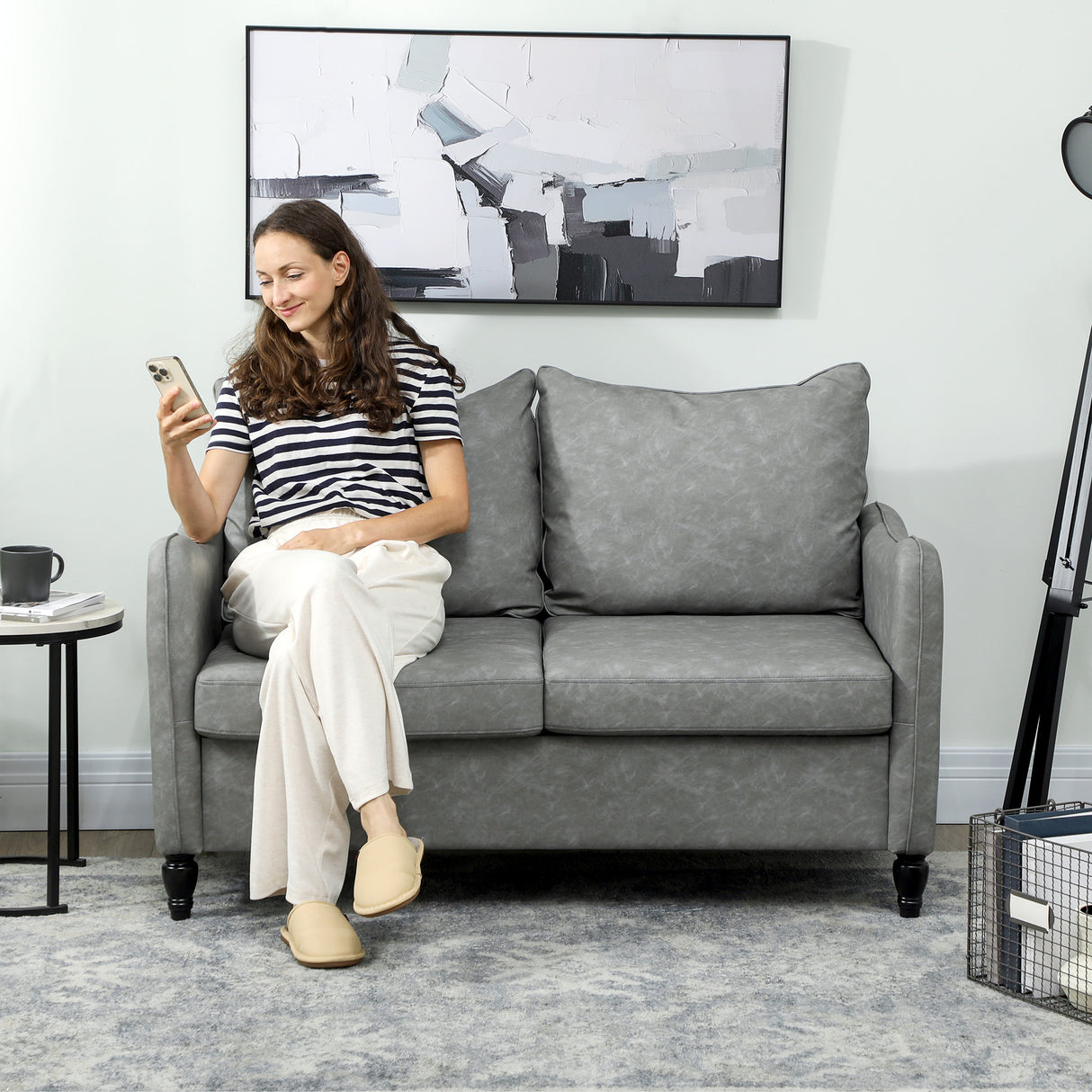 Faux Leather 2 Seater Sofa 135cm Wide With Rubberwood Legs - Velmora