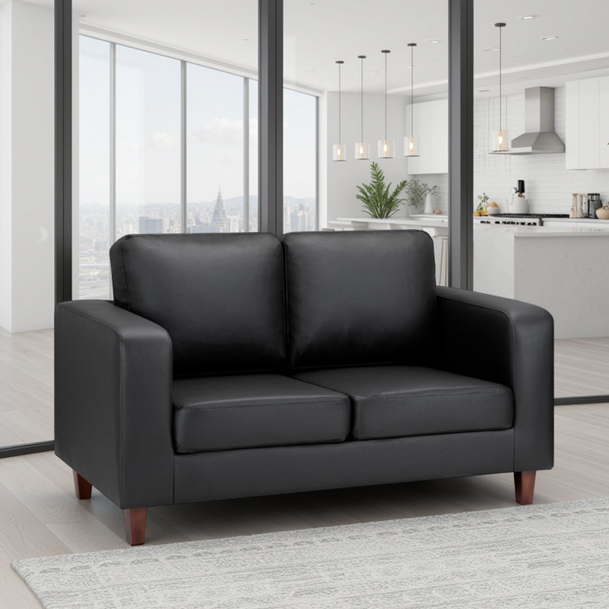 Faux Leather 2 Seater Sofa - Box