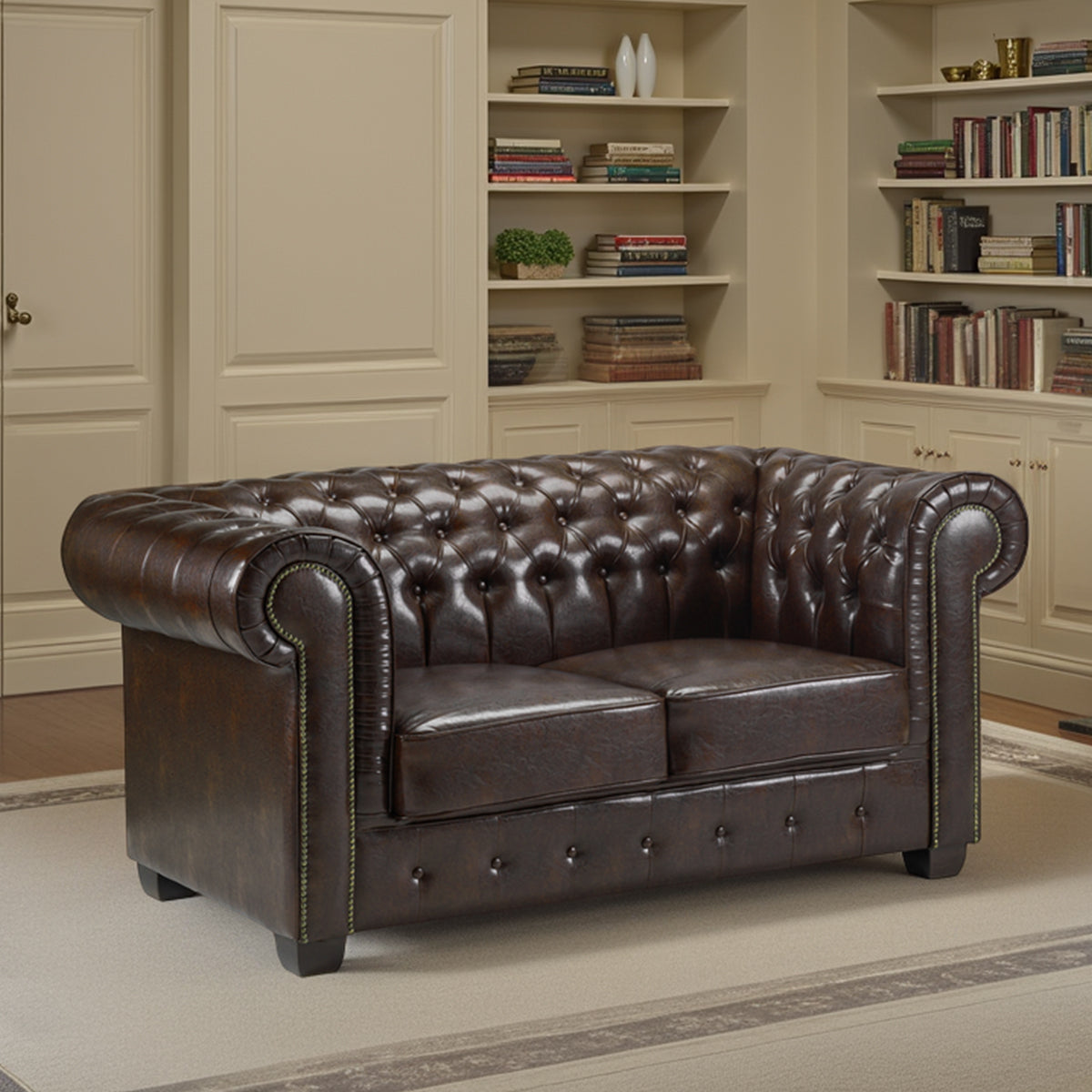 Faux Leather 2 Seater Sofa - Chesterfield