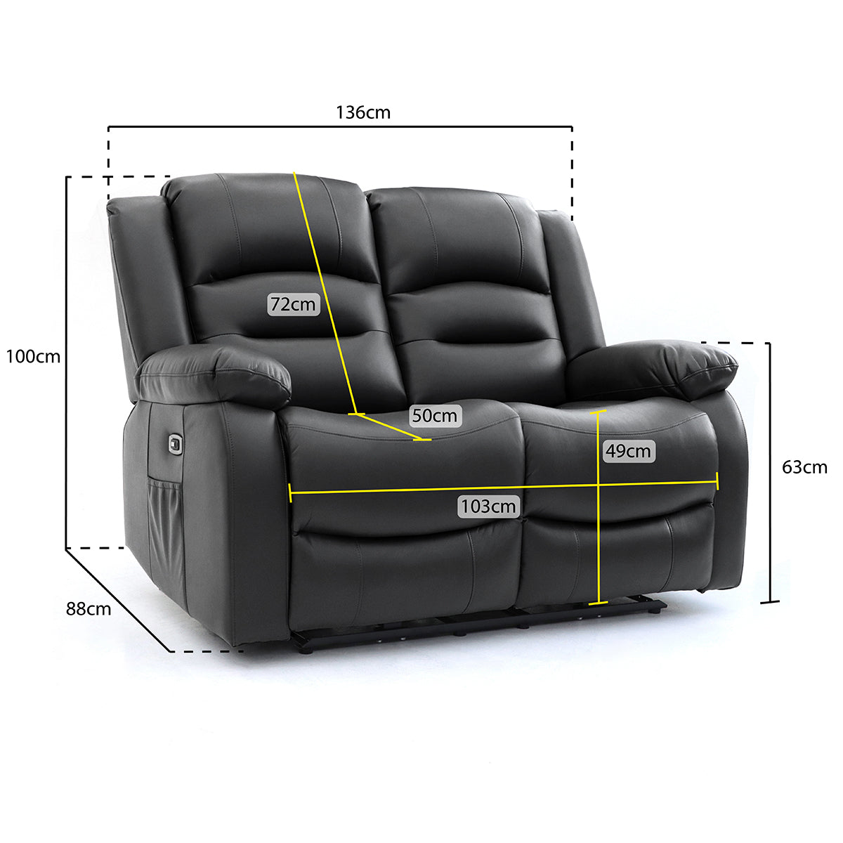 Faux Leather 2 Seater Sofa Electric Recliner - Alva