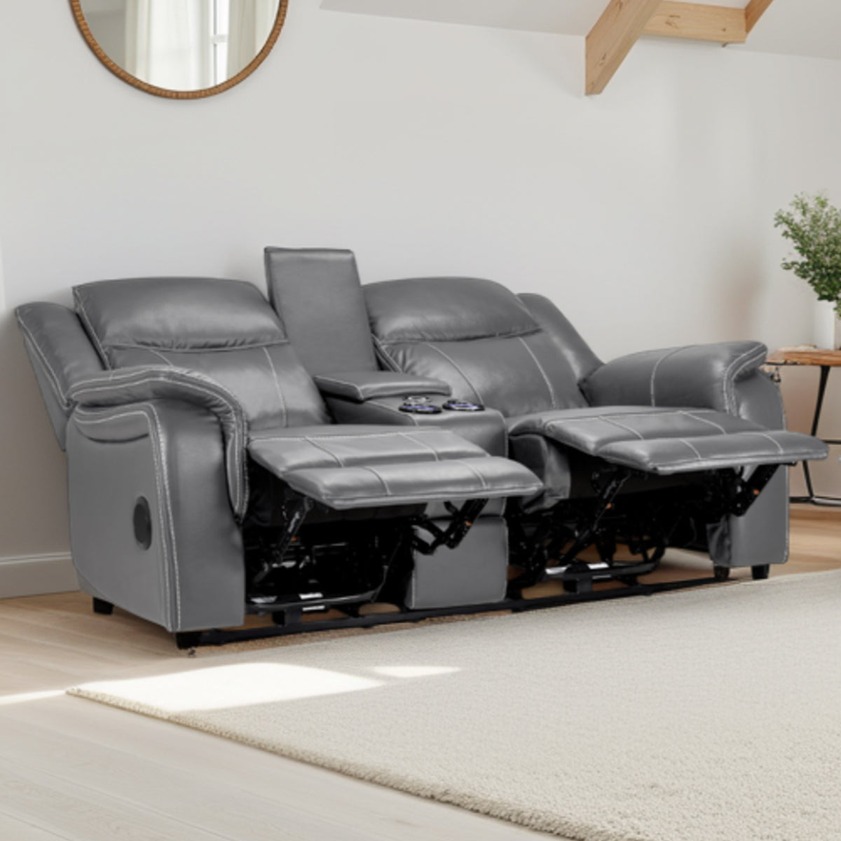 Faux Leather 2 Seater Sofa Electric Recliner - Galaxy Tech