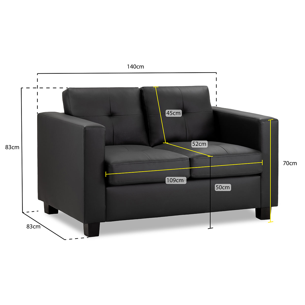 Faux Leather 2 Seater Sofa - Jerry