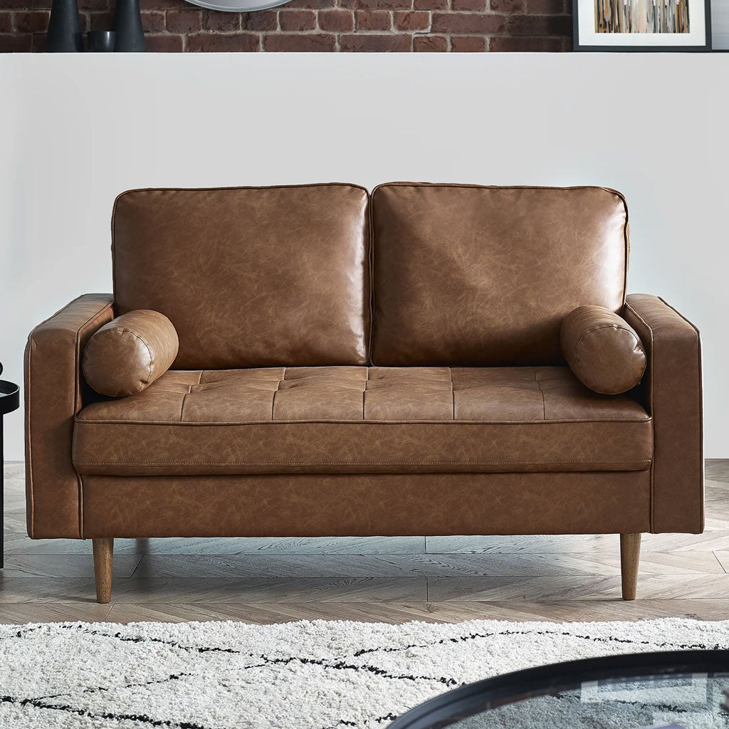 Faux Leather 2 Seater Sofa With Bolster Cushions - Henley