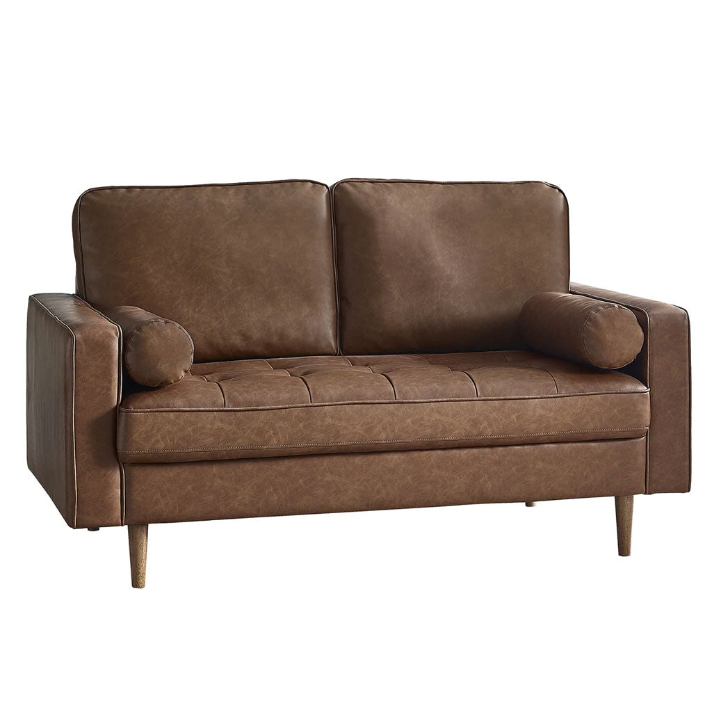 Faux Leather 2 Seater Sofa With Bolster Cushions - Henley