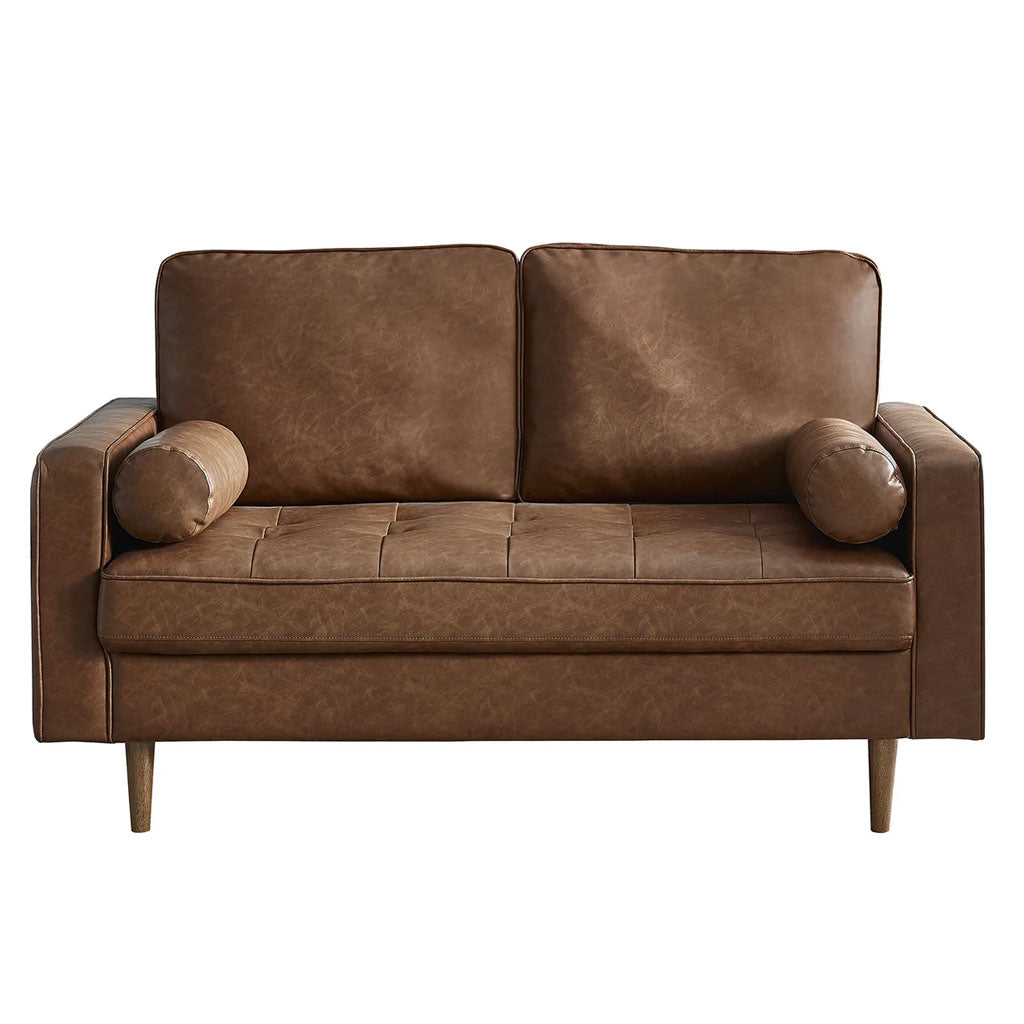 Faux Leather 2 Seater Sofa With Bolster Cushions - Henley