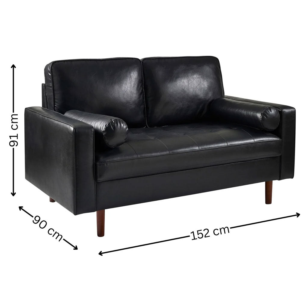Faux Leather 2 Seater Sofa With Bolster Cushions - Henley