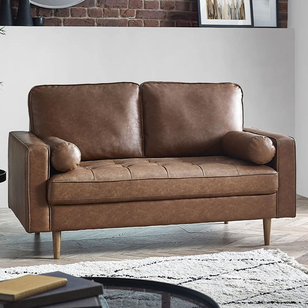 Faux Leather 2 Seater Sofa With Bolster Cushions - Henley