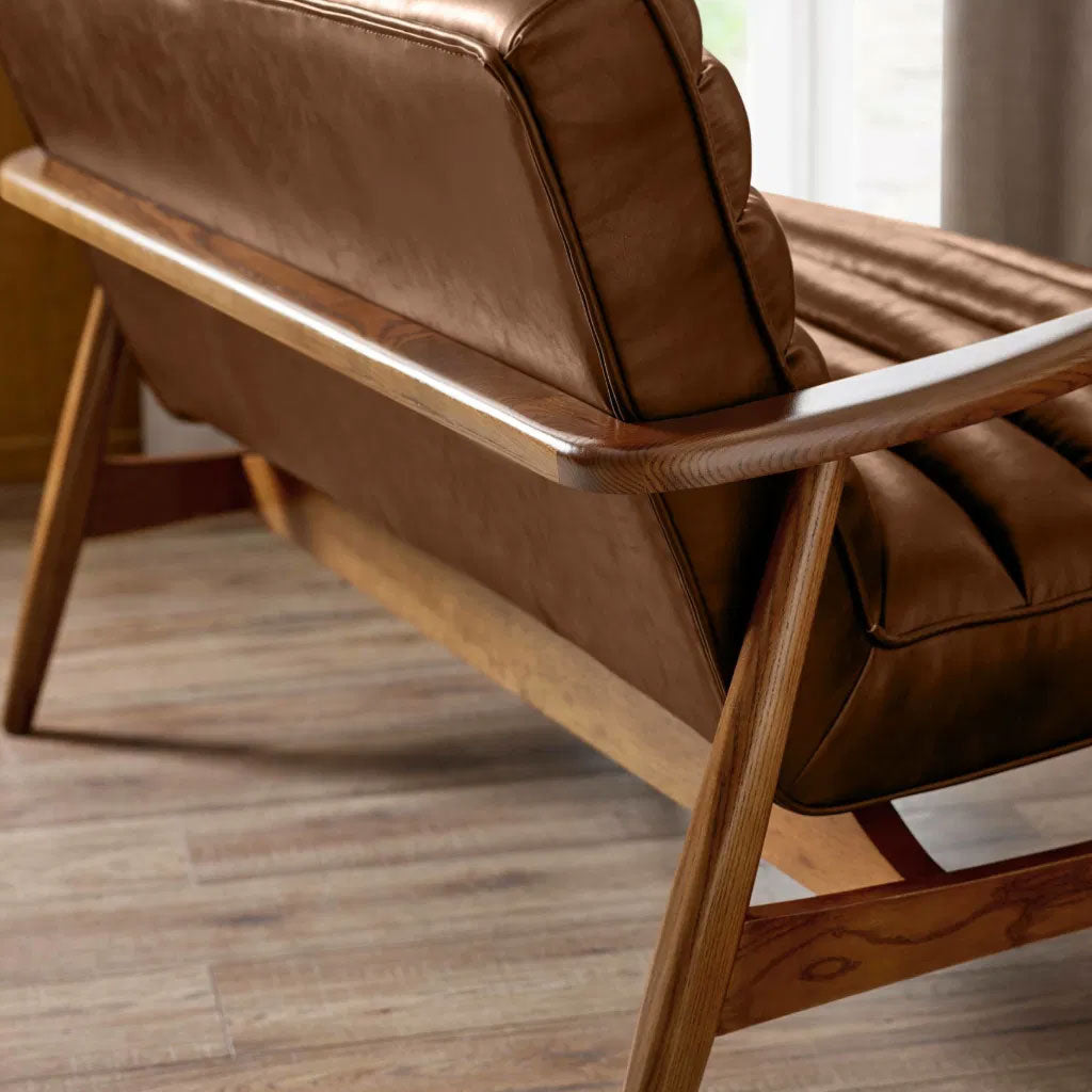 Faux Leather 2 Seater Sofa With Wooden Frame - Marshall