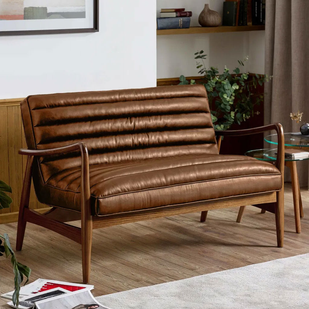 Faux Leather 2 Seater Sofa With Wooden Frame - Marshall