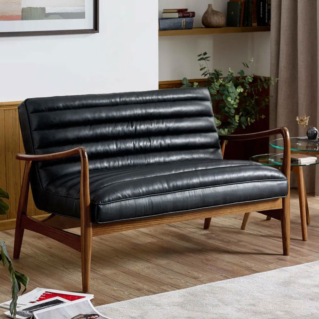 Faux Leather 2 Seater Sofa With Wooden Frame - Marshall