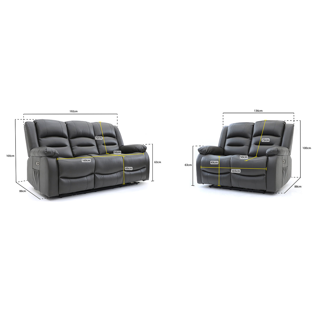 Faux Leather 3 + 2 Seater Sofa Set Electric Recliner - Alva
