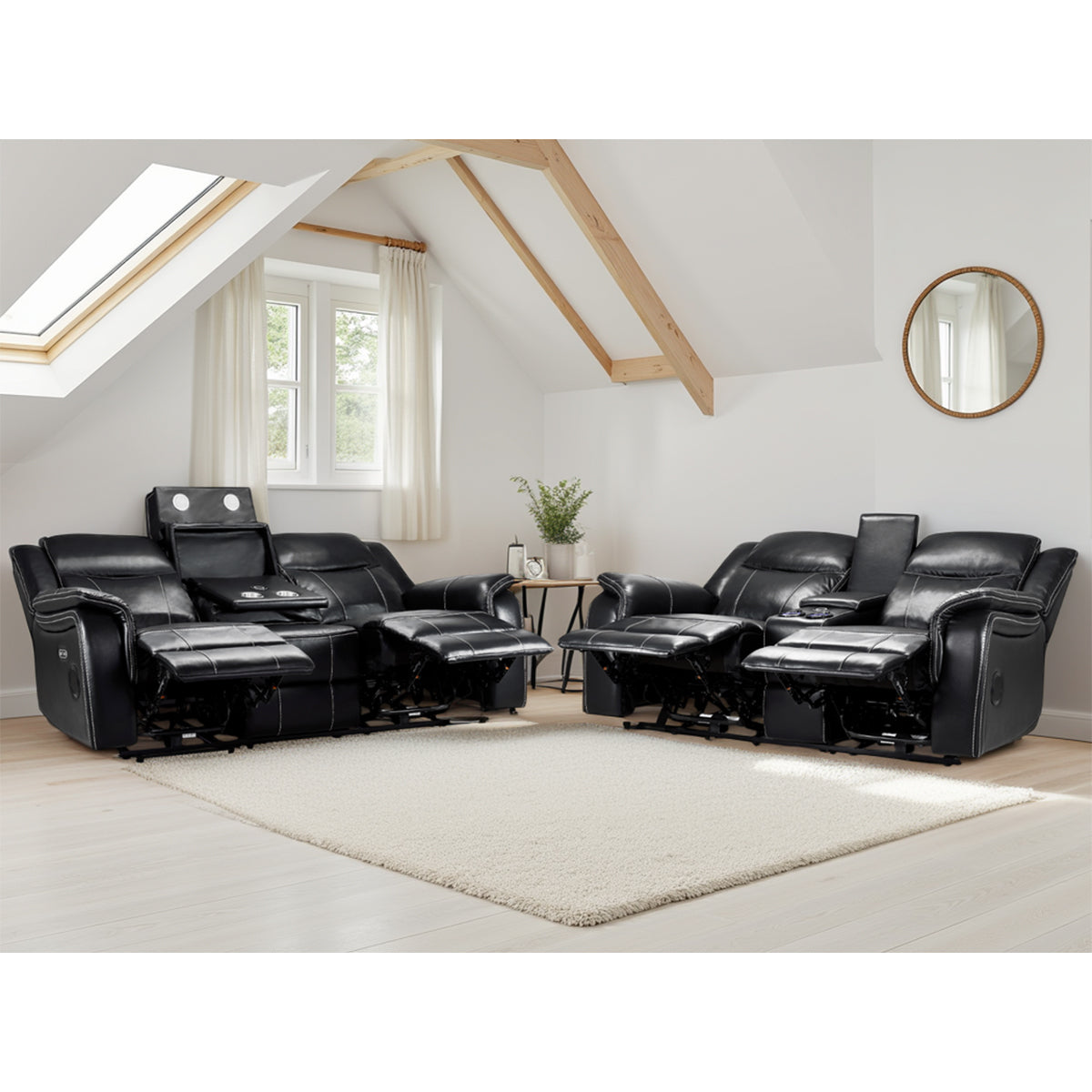 Faux Leather 3 + 2 Seater Sofa Set Electric Recliner - Galaxy Tech