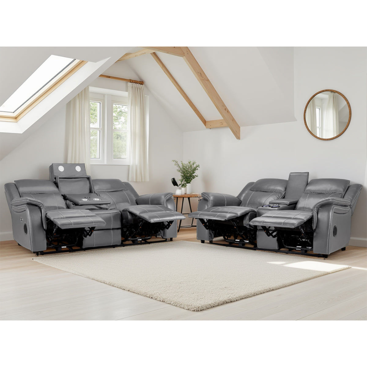 Faux Leather 3 + 2 Seater Sofa Set Electric Recliner - Galaxy Tech