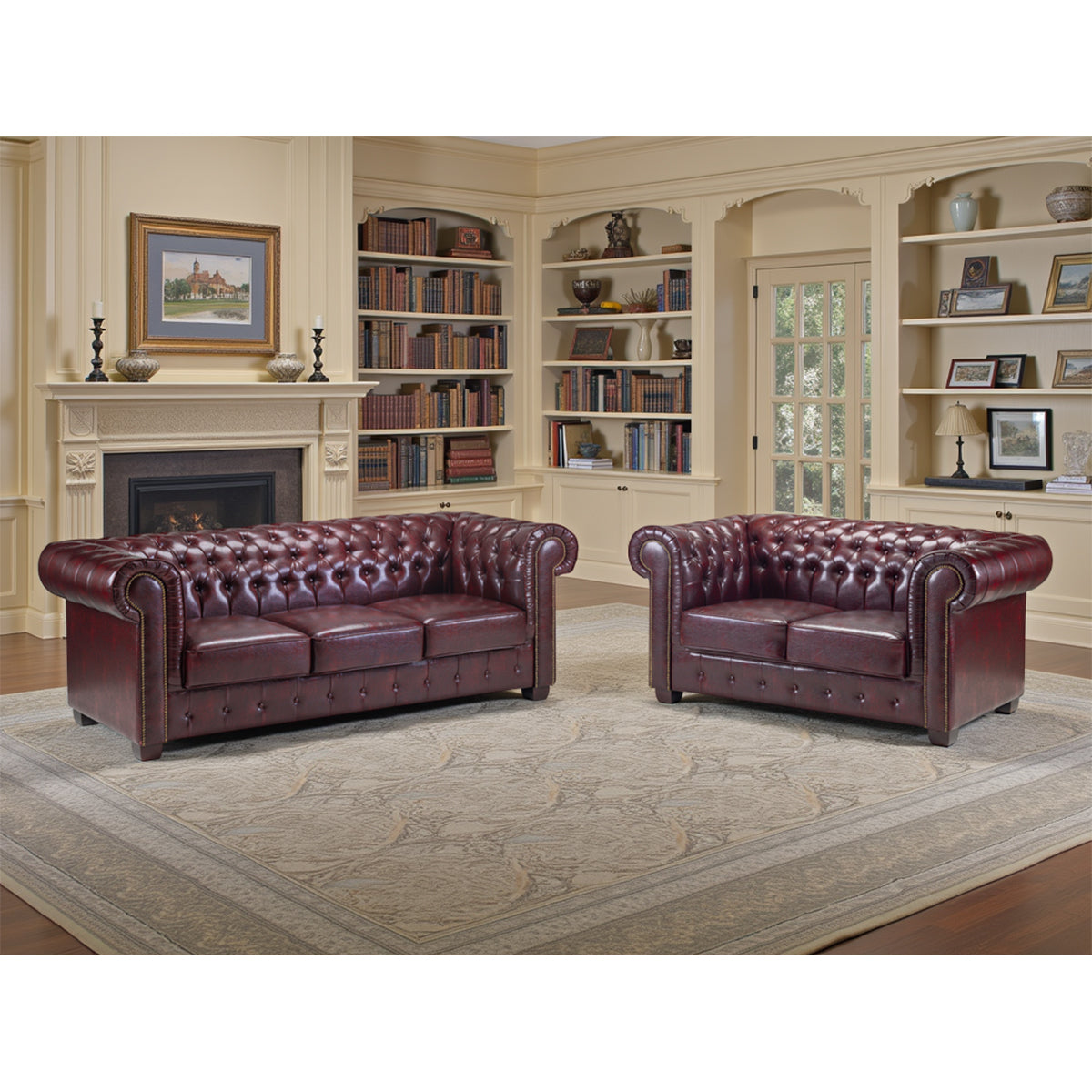 Faux Leather 3 + 2 Seater Sofa Set - Chesterfield
