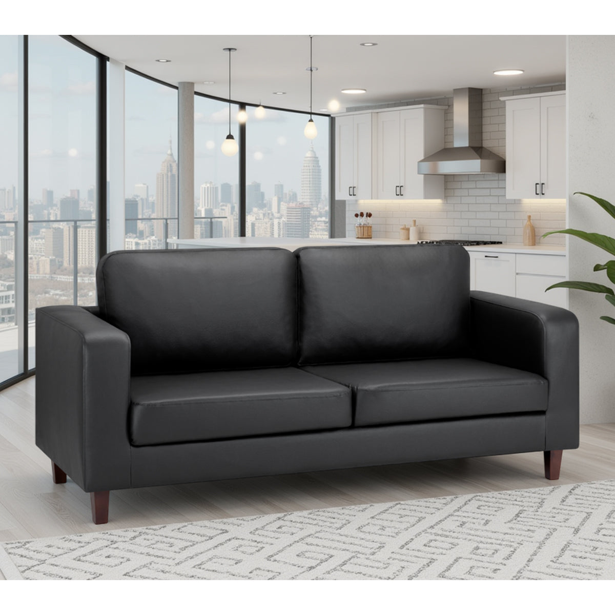 Faux Leather 3 Seater Sofa - Box
