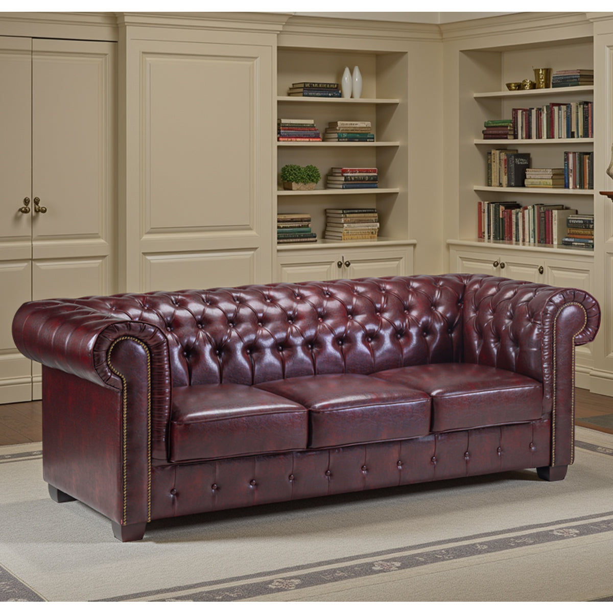 Faux Leather 3 Seater Sofa - Chesterfield