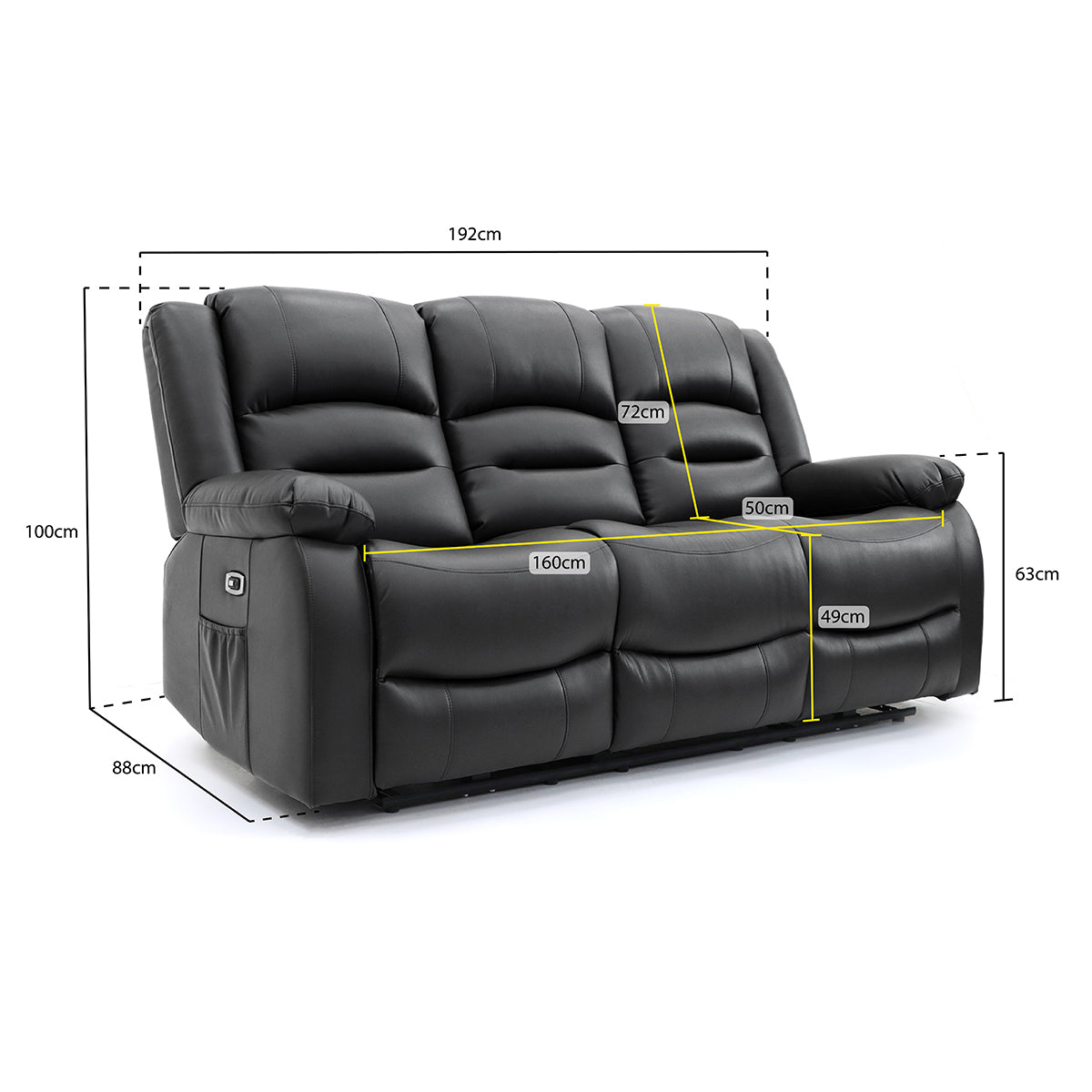 Faux Leather 3 Seater Sofa Electric Recliner - Alva