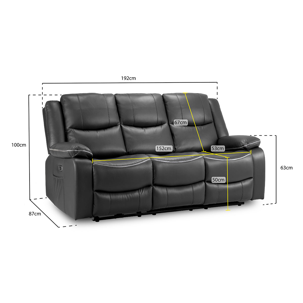 Faux Leather 3 Seater Sofa Electric Recliner - Harald