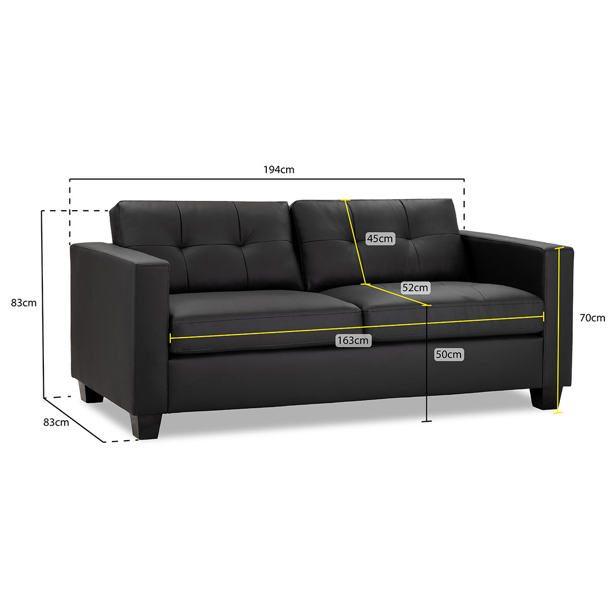 Faux Leather 3 Seater Sofa - Jerry