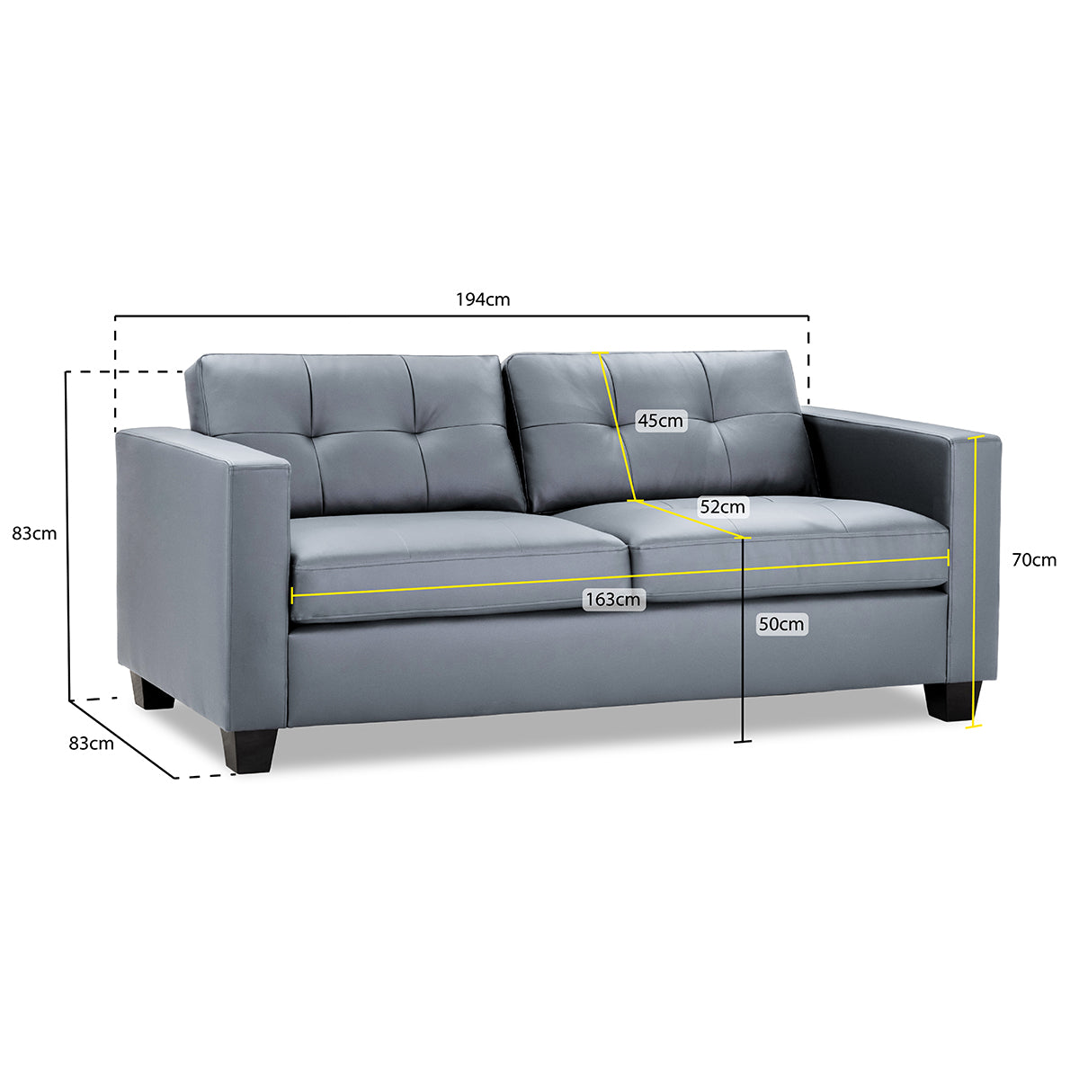 Faux Leather 3 Seater Sofa - Jerry