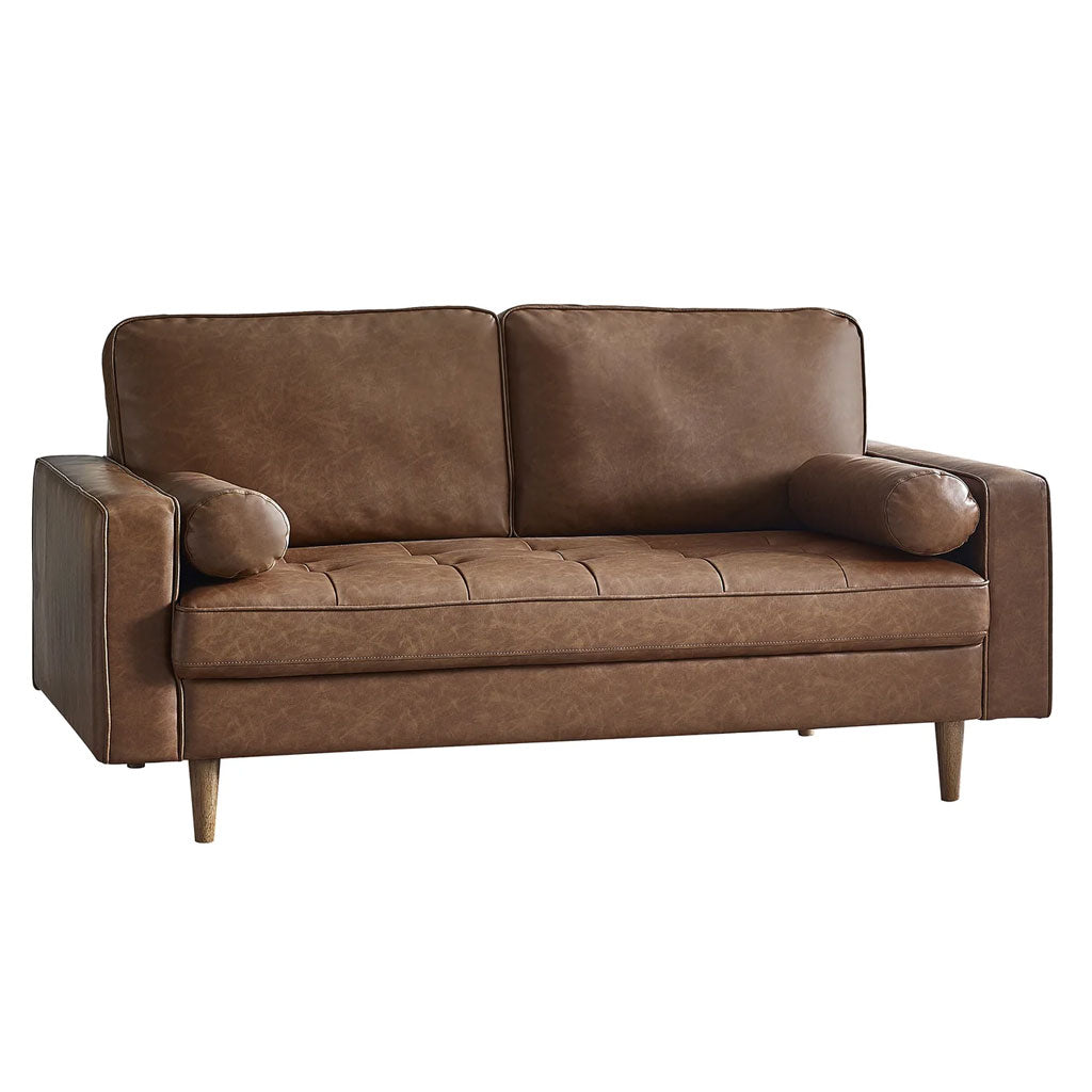 Faux Leather 3 Seater Sofa With Bolster Cushions - Henley