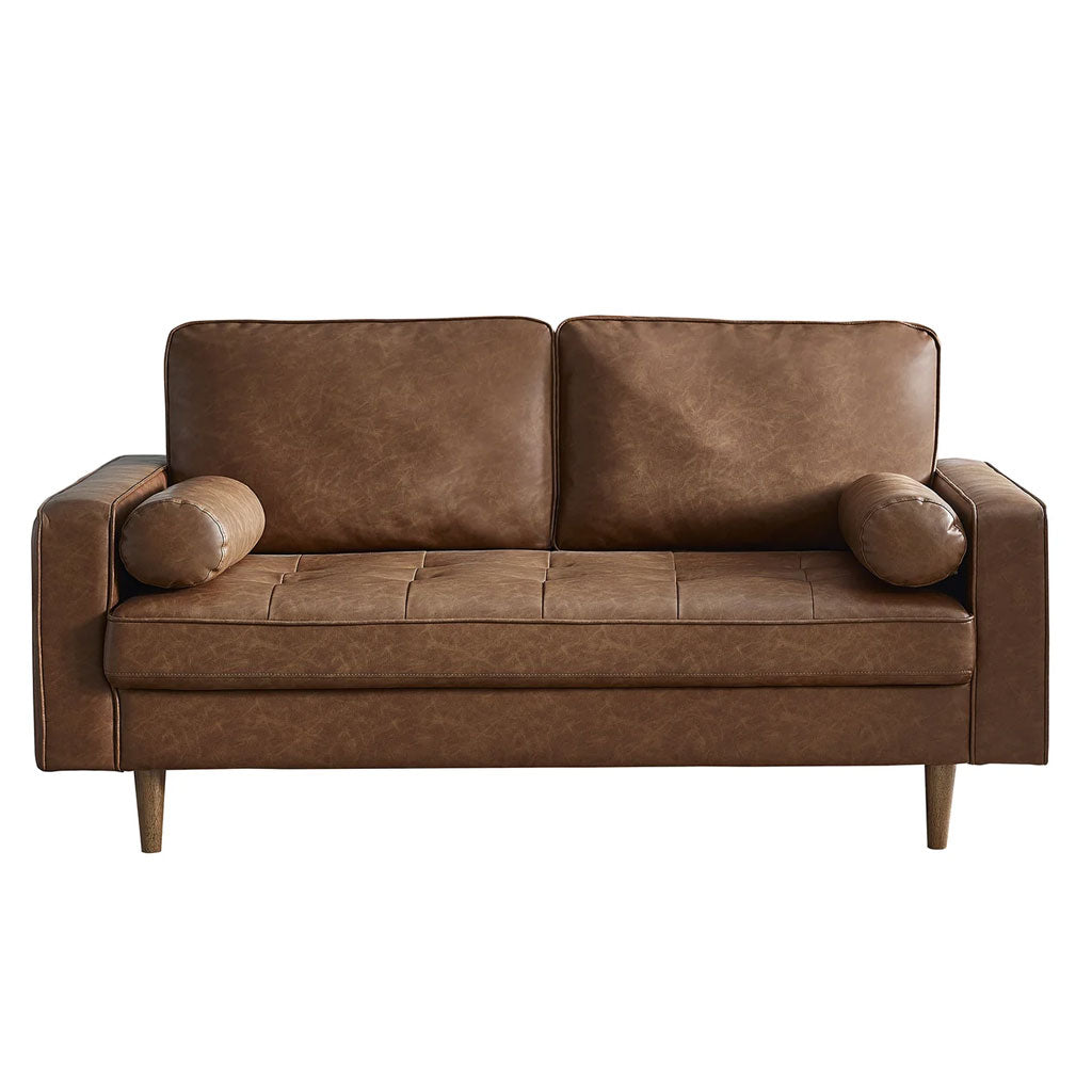 Faux Leather 3 Seater Sofa With Bolster Cushions - Henley
