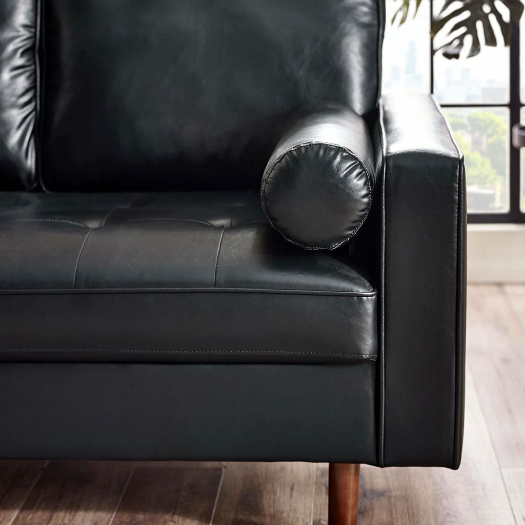 Faux Leather 3 Seater Sofa With Bolster Cushions - Henley