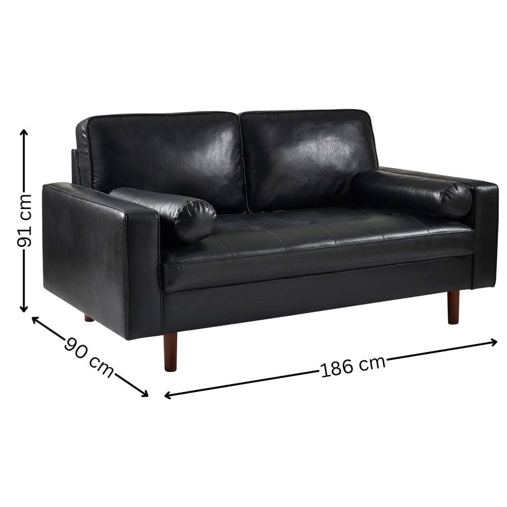 Faux Leather 3 Seater Sofa With Bolster Cushions - Henley