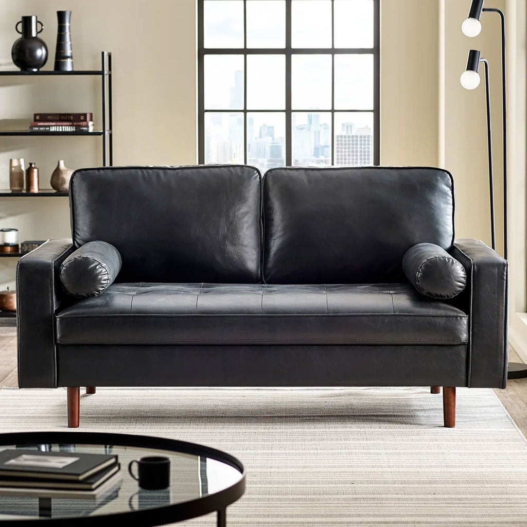 Faux Leather 3 Seater Sofa With Bolster Cushions - Henley