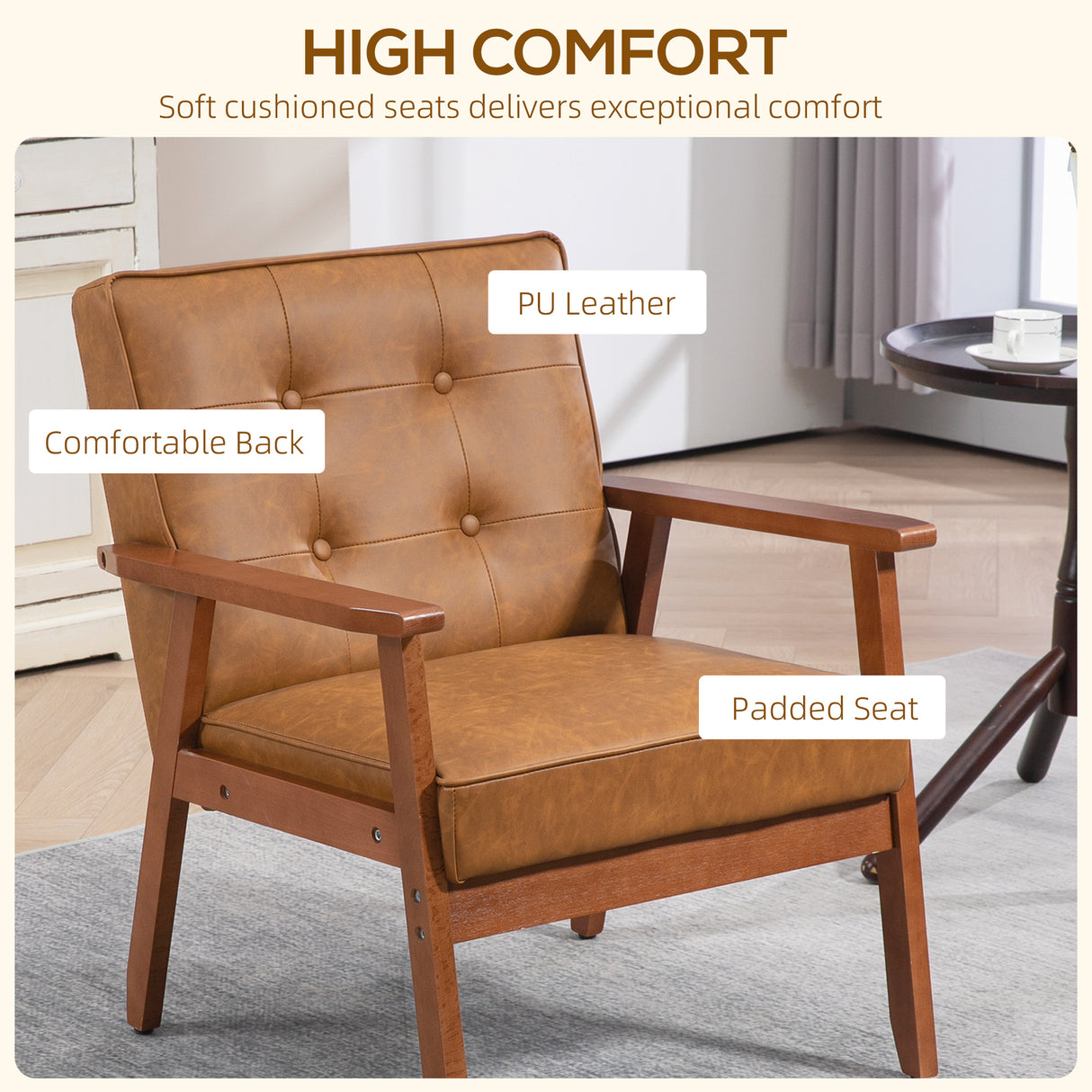 Faux Leather Accent Chair 65cm Wide With Wooden Frame - Velmora