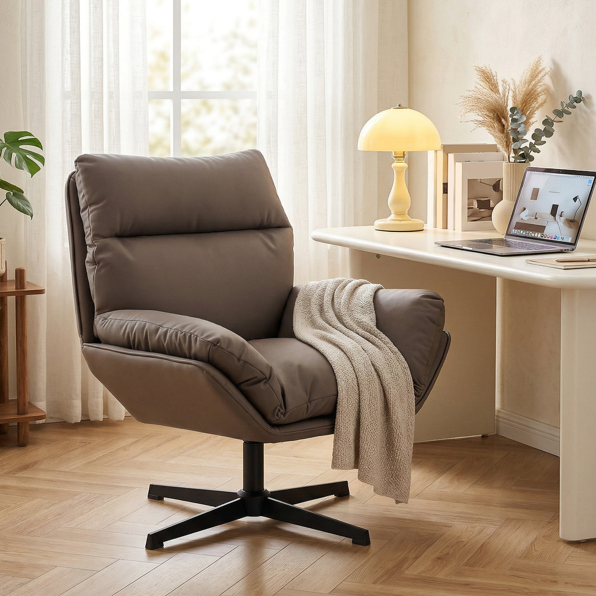 Faux Leather Accent Chair 75cm Wide With Padded Cushion - Velmora