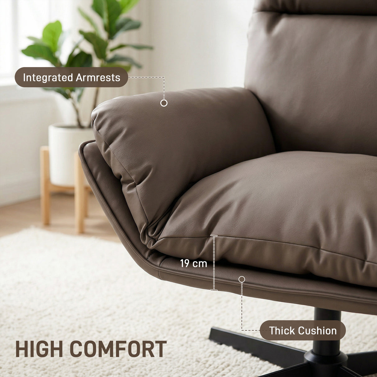 Faux Leather Accent Chair 75cm Wide With Padded Cushion - Velmora