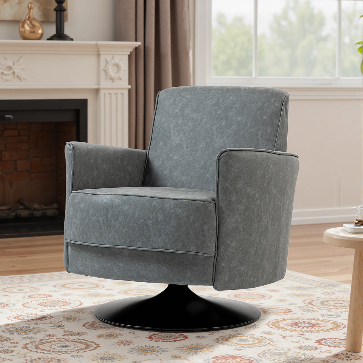 Faux Leather Accent Chair 75cm Wide With Thick Padding - Velmora
