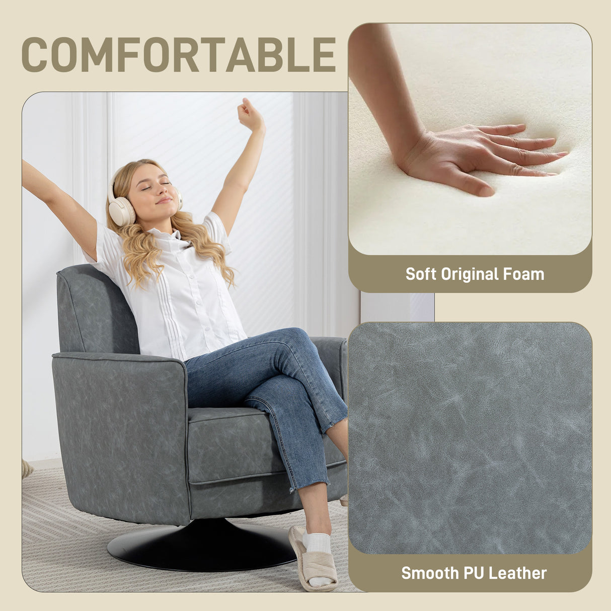 Faux Leather Accent Chair 75cm Wide With Thick Padding - Velmora
