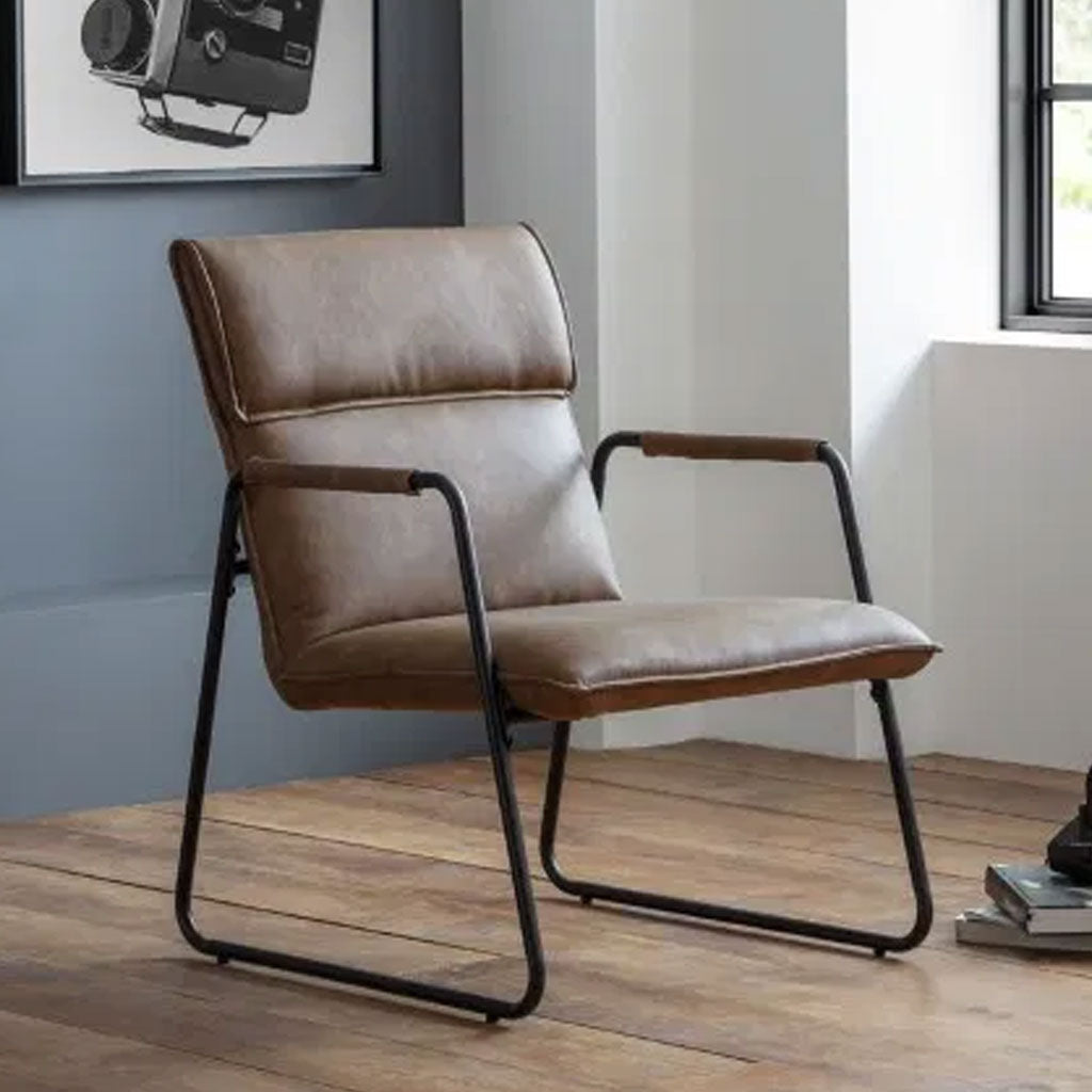 Faux Leather Accent Chair With Black Metal Frame - Gramercy