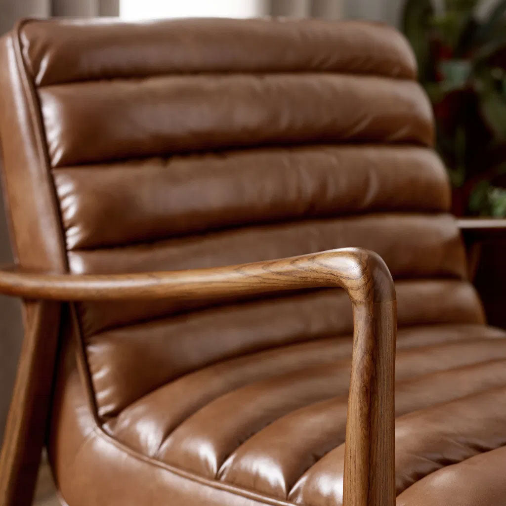Faux Leather Accent Chair With Wooden Frame - Marshall
