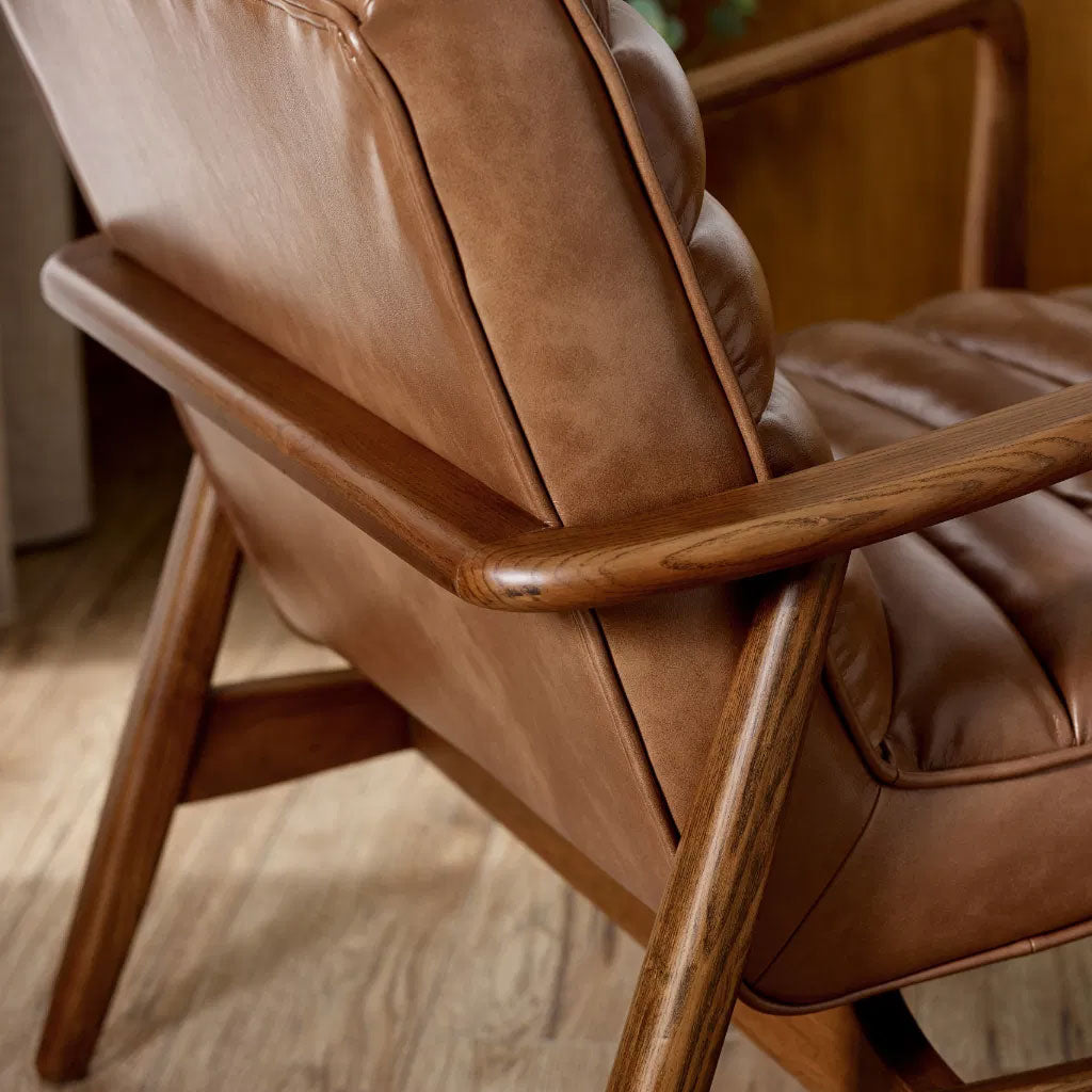 Faux Leather Accent Chair With Wooden Frame - Marshall