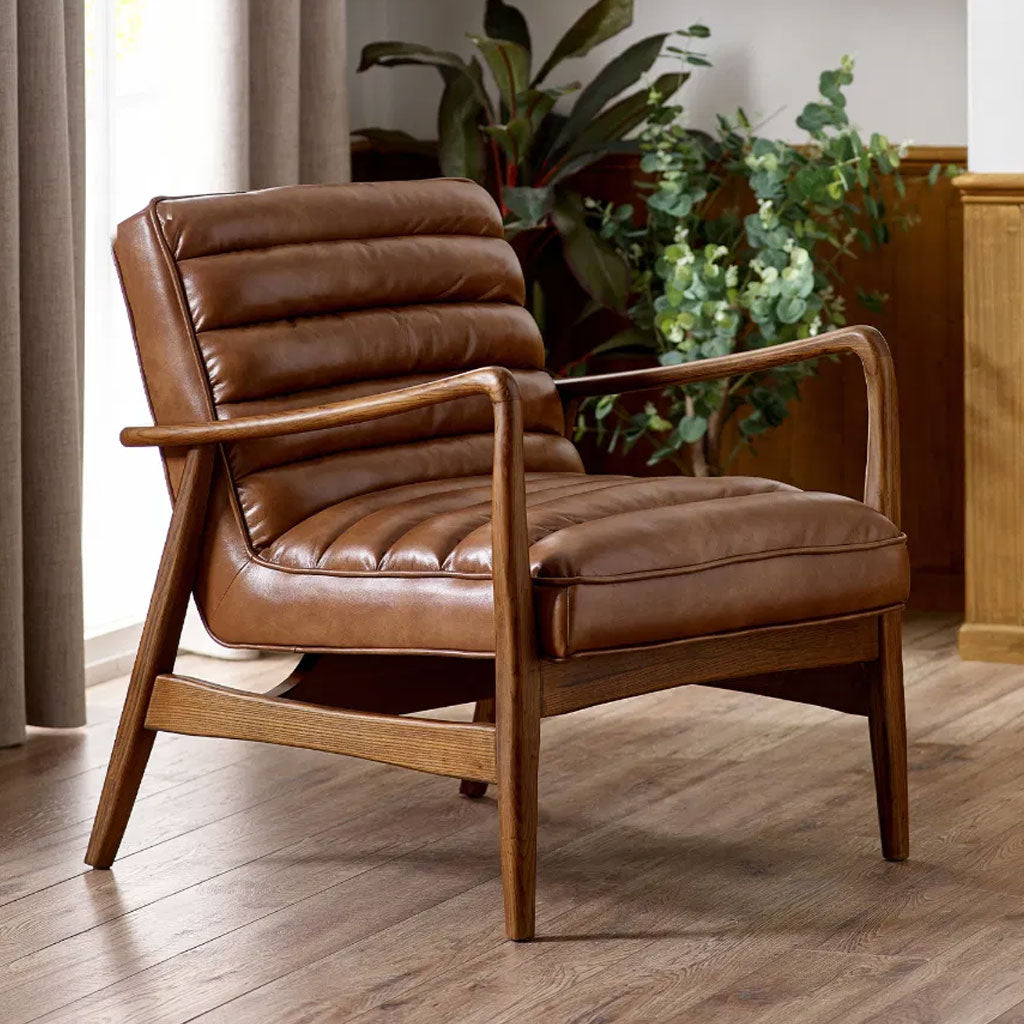 Faux Leather Accent Chair With Wooden Frame - Marshall