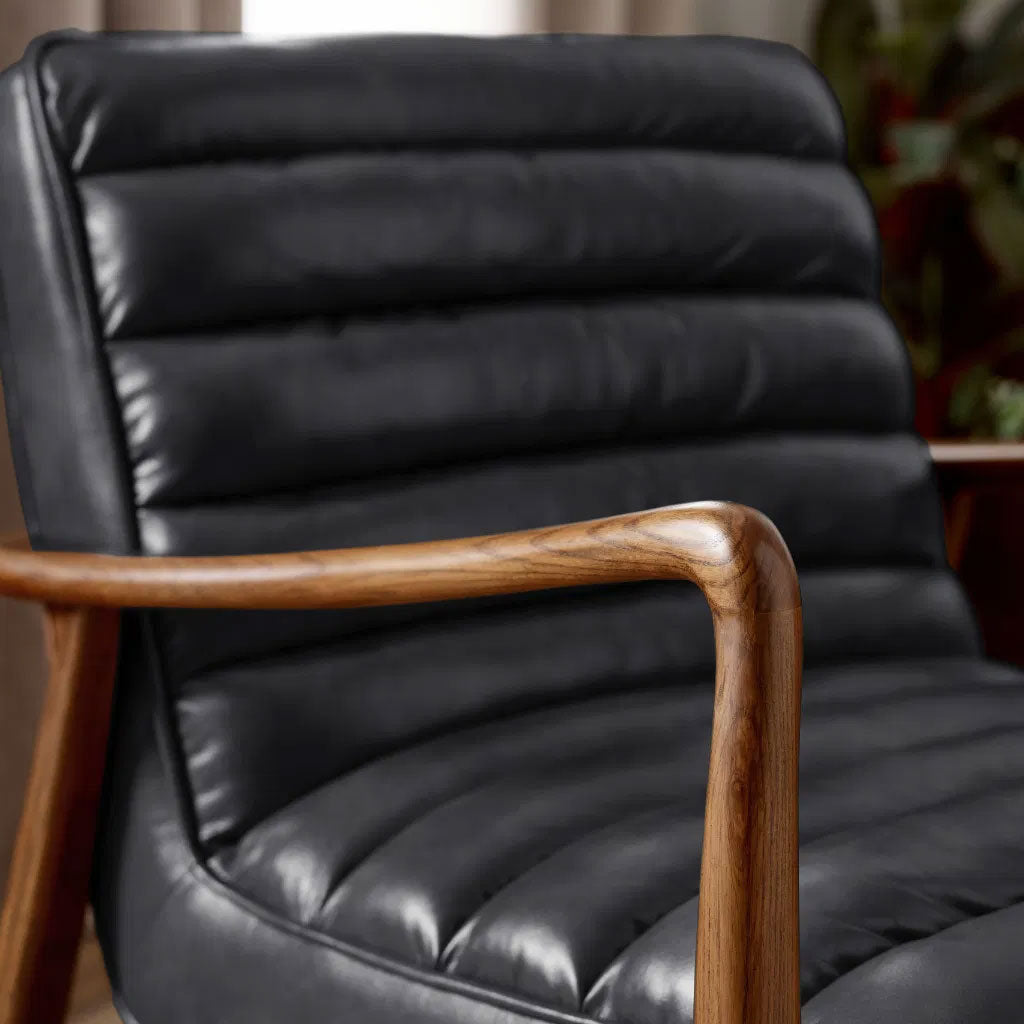Faux Leather Accent Chair With Wooden Frame - Marshall