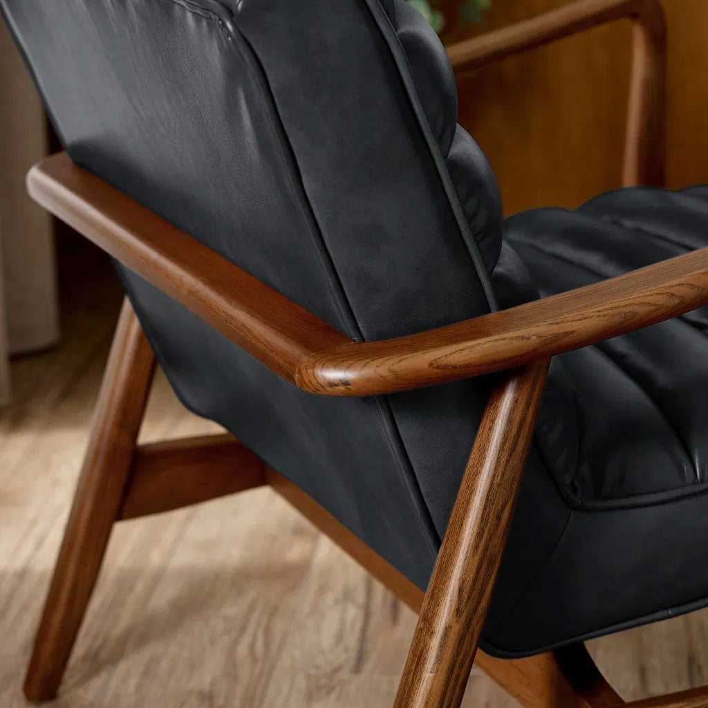 Faux Leather Accent Chair With Wooden Frame - Marshall