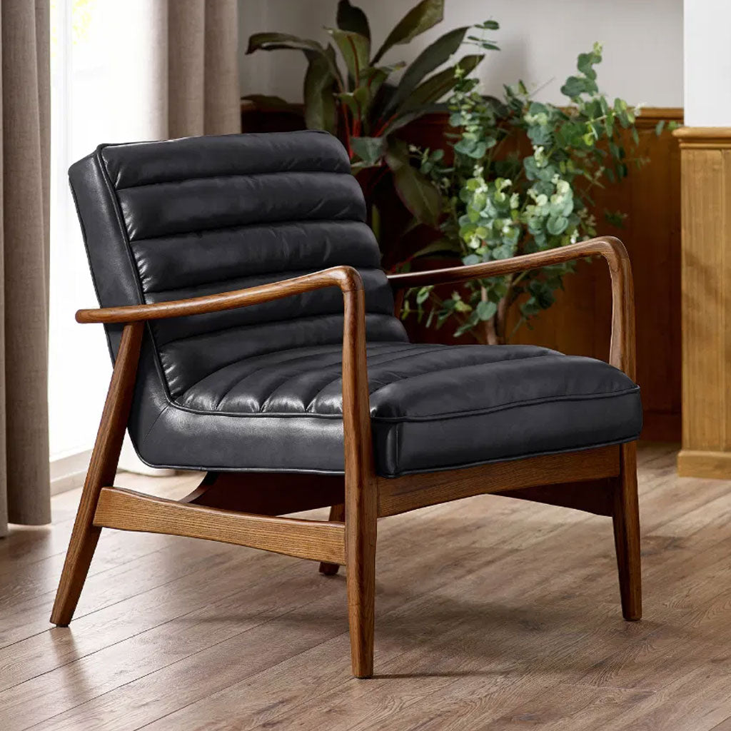 Faux Leather Accent Chair With Wooden Frame - Marshall