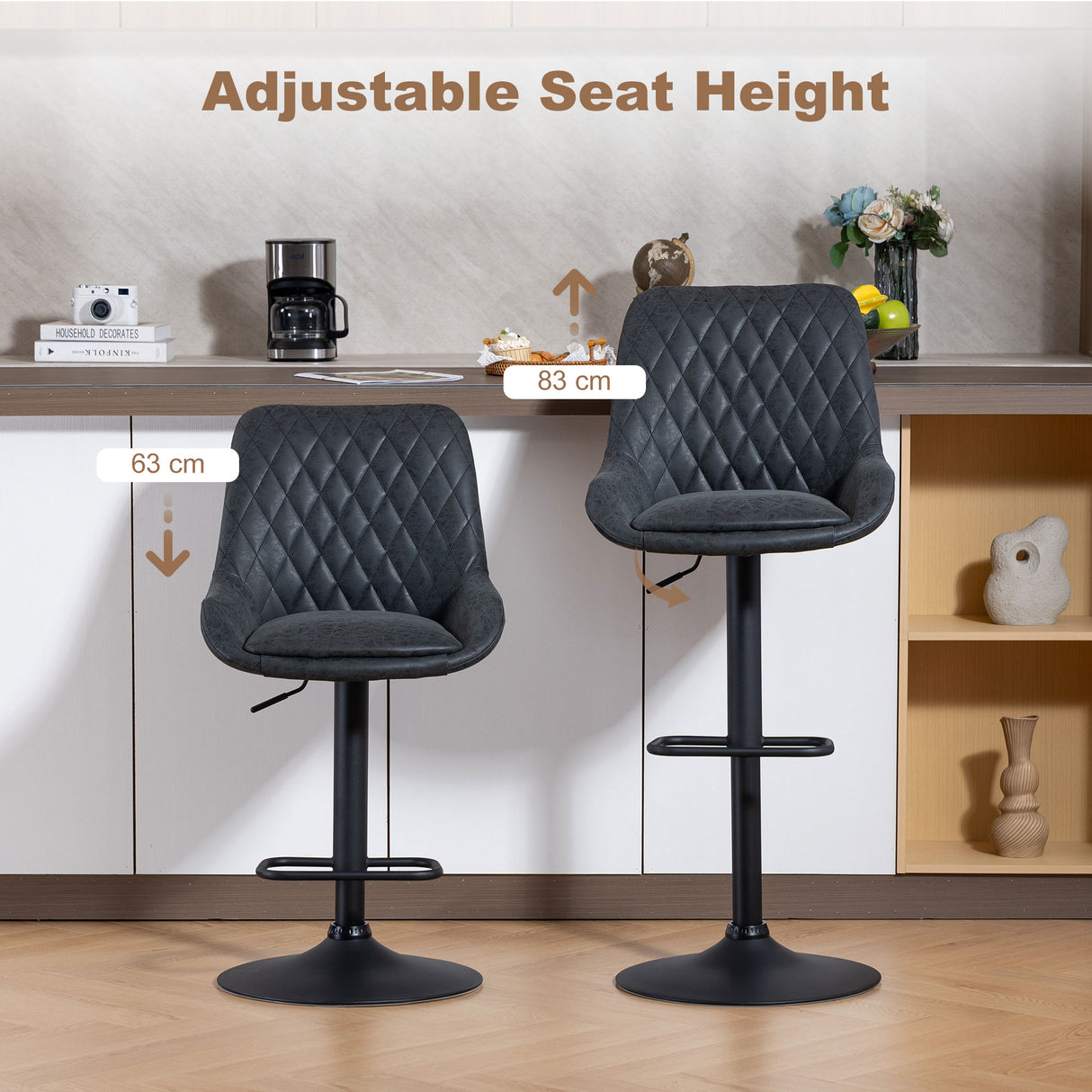 Faux Leather Adjustable Retro Bar Stools Swivel in Set Of 2 - Velmora