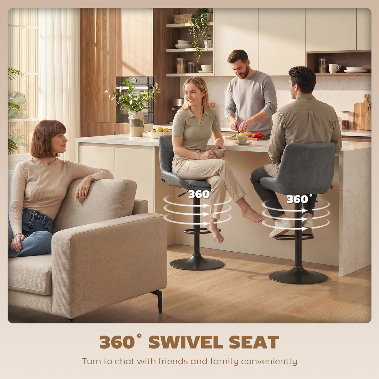 Faux Leather Adjustable Retro Bar Stools Swivel in Set Of 2 - Velmora