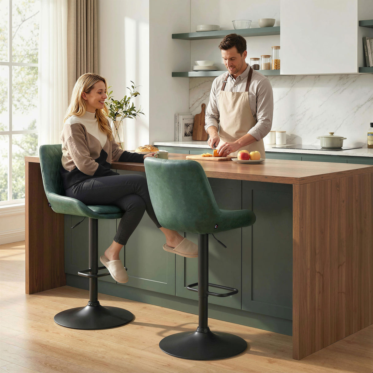 Faux Leather Adjustable Retro Bar Stools Swivel in Set Of 2 - Velmora