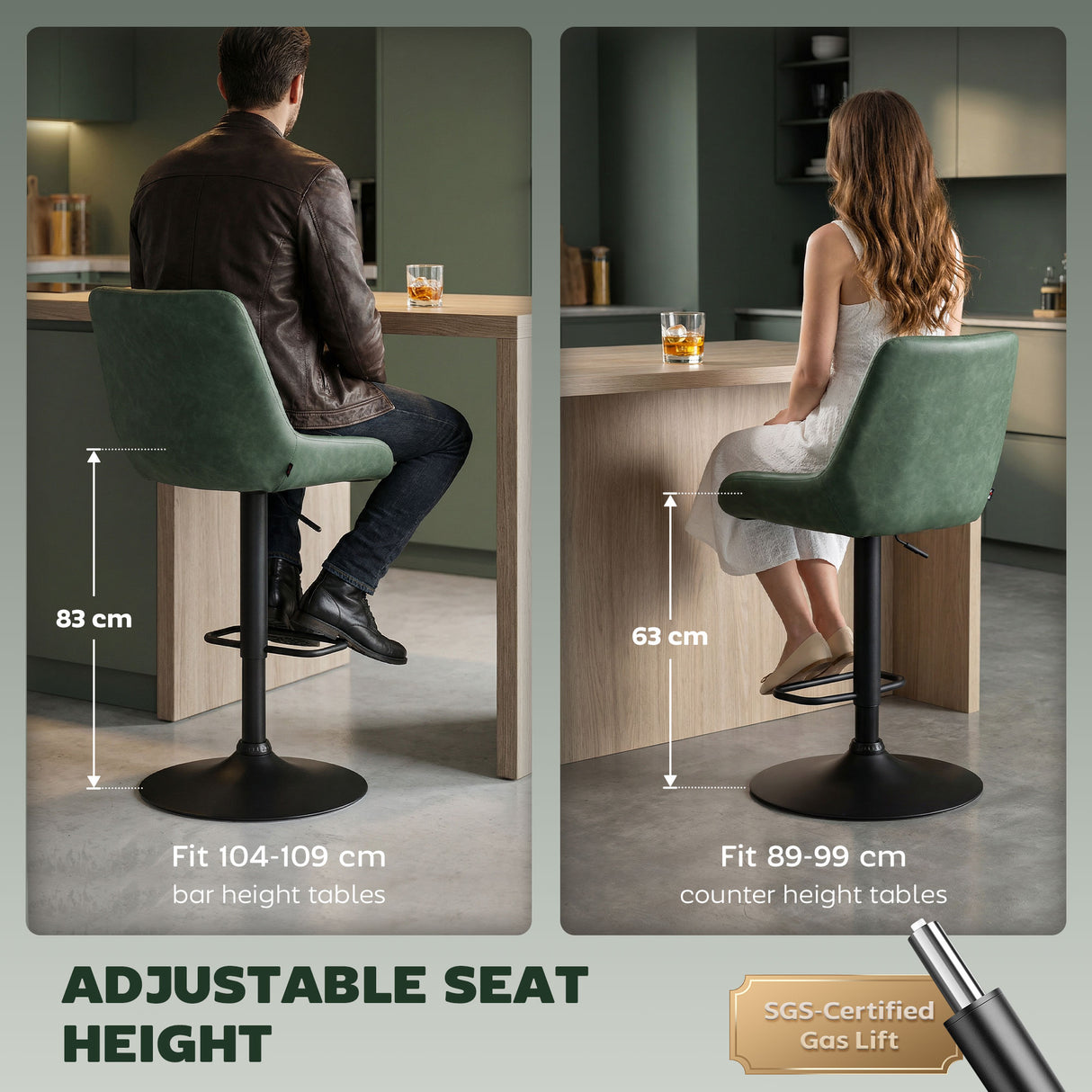 Faux Leather Adjustable Retro Bar Stools Swivel in Set Of 2 - Velmora