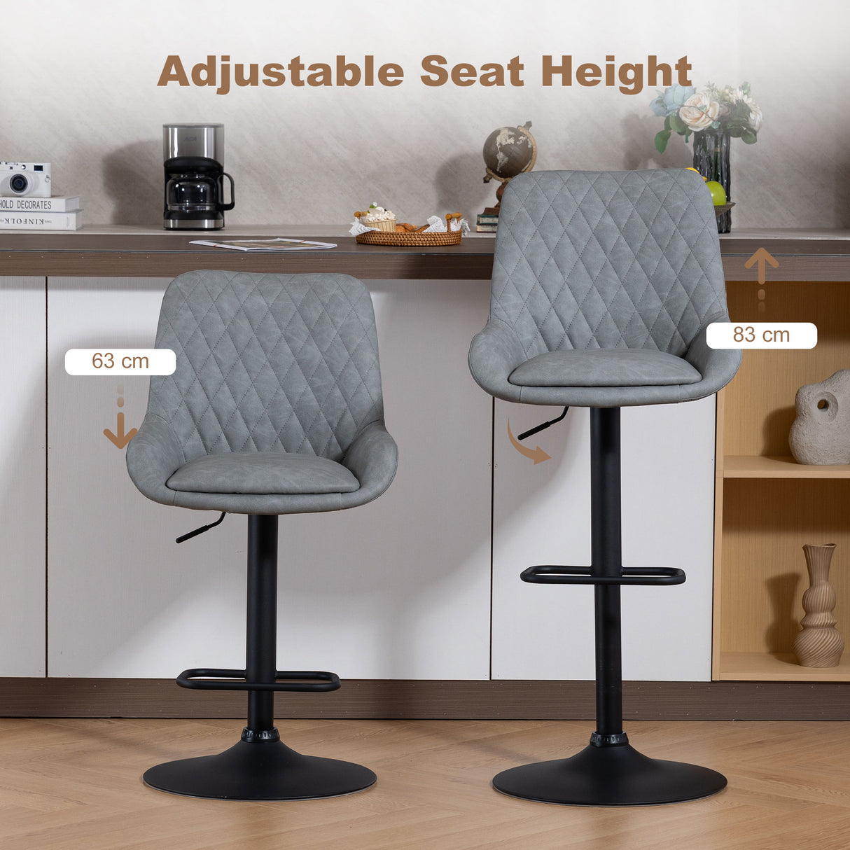 Faux Leather Adjustable Retro Bar Stools Swivel in Set Of 2 - Velmora