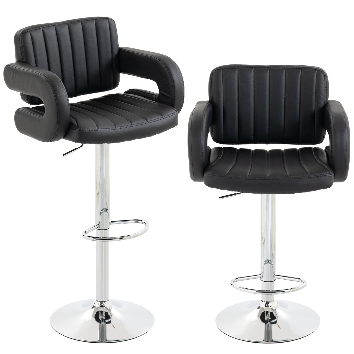 Faux Leather Adjustable Swivel Kitchen Bar Chairs in Set Of 2 - Velmora
