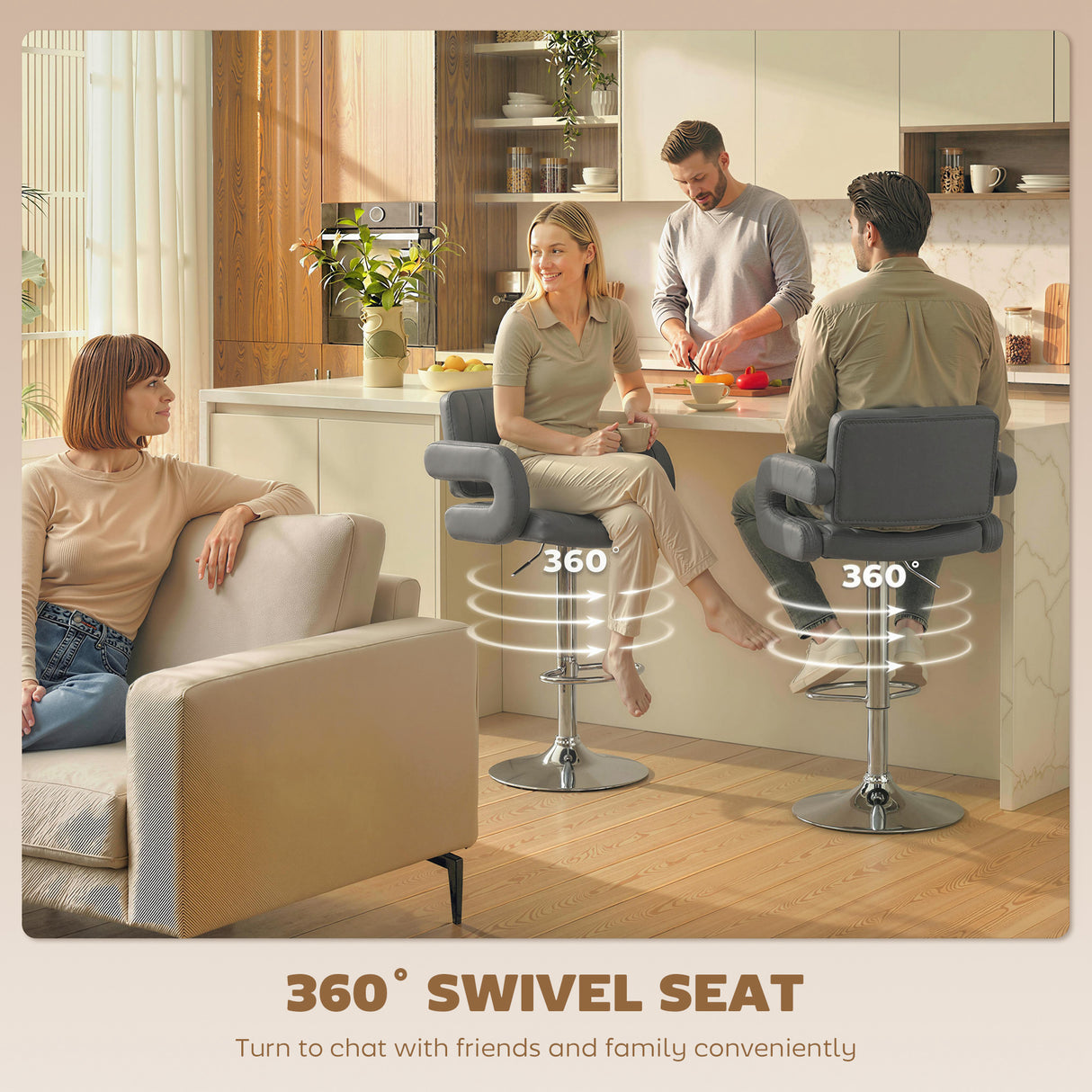 Faux Leather Adjustable Swivel Kitchen Bar Chairs in Set Of 2 - Velmora